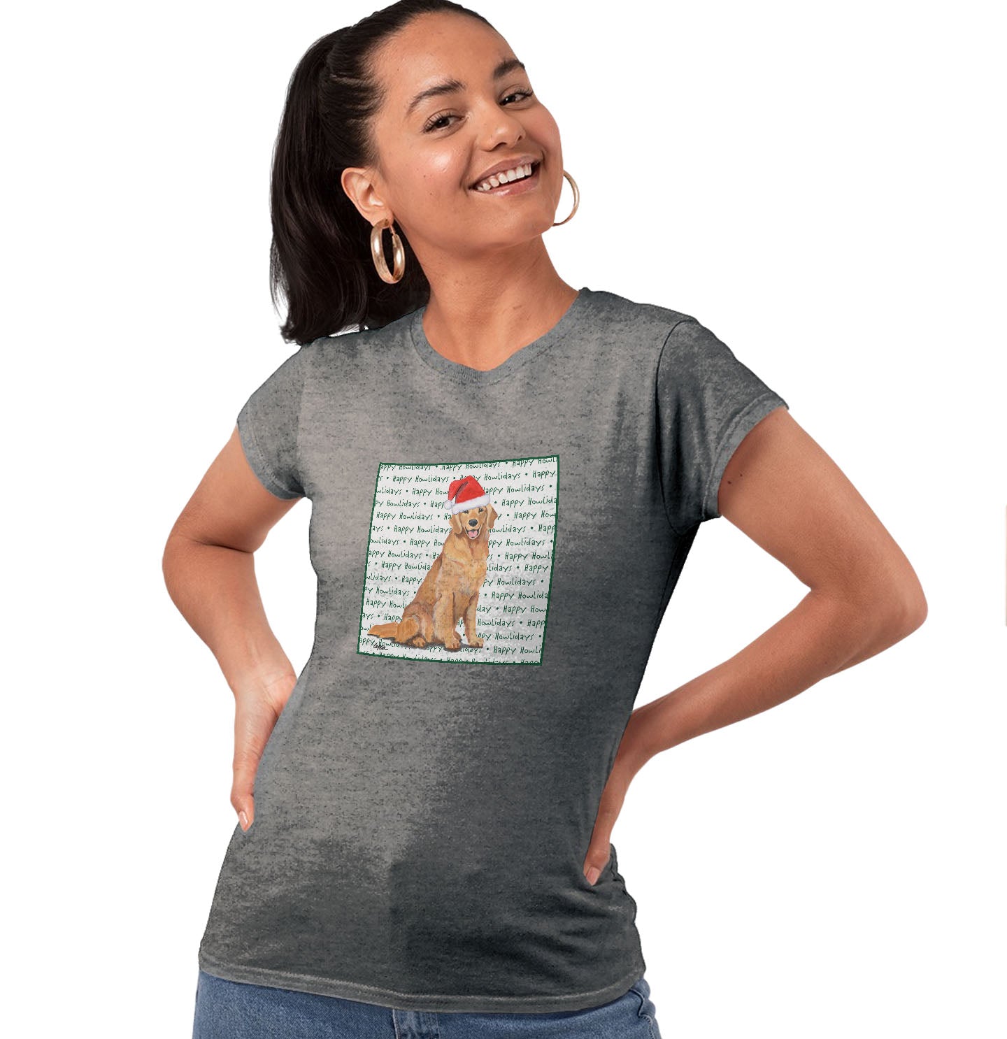 Golden Retriever Happy Howlidays Text - Women's Tri-Blend T-Shirt