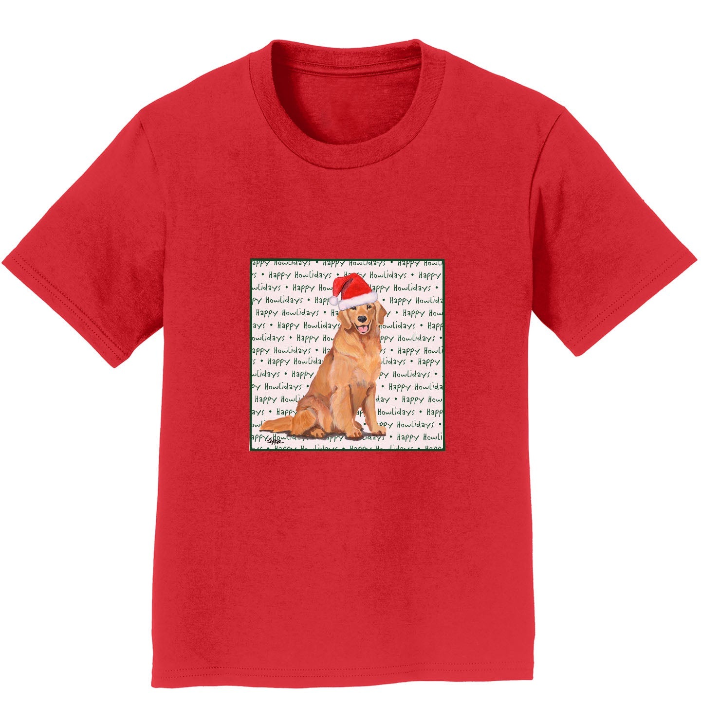 Golden Retriever Happy Howlidays Text - Kids' Unisex T-Shirt