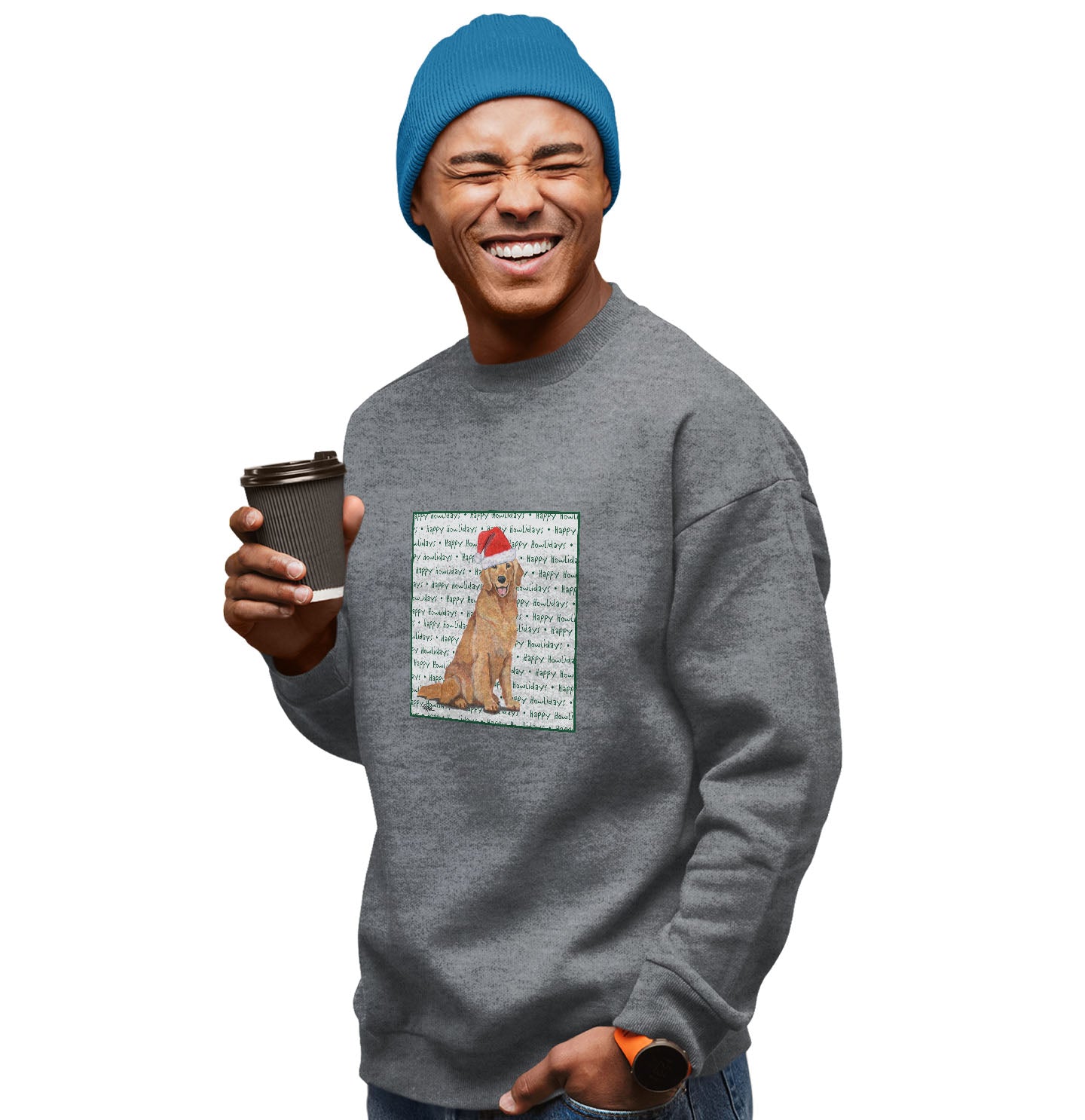 Golden Retriever Happy Howlidays Text - Adult Unisex Crewneck Sweatshirt