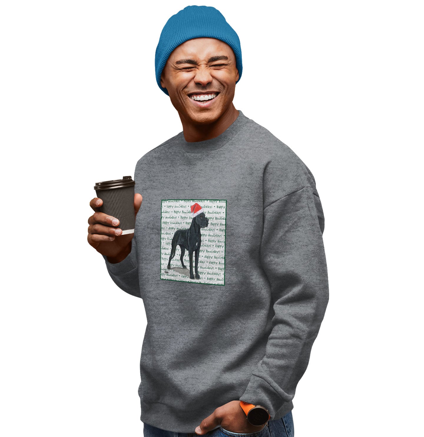 Great Dane Happy Howlidays Text - Adult Unisex Crewneck Sweatshirt