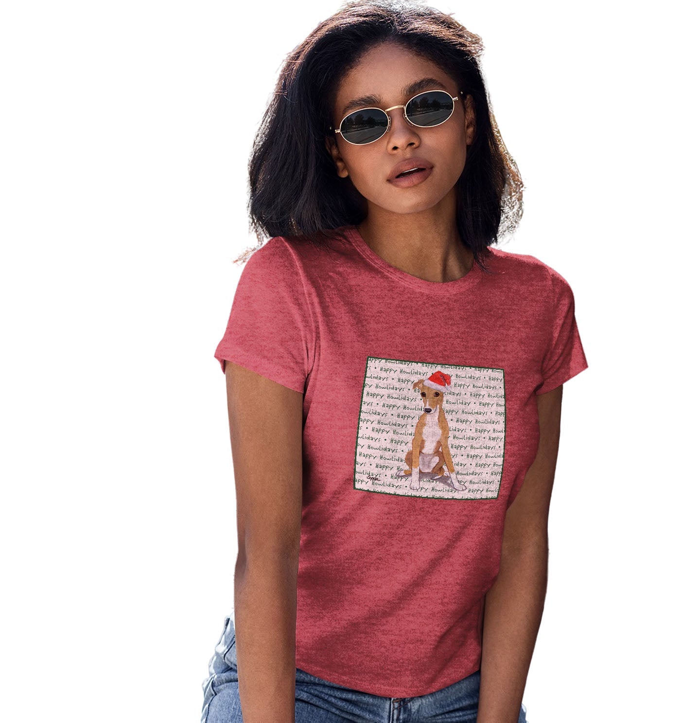 Greyhound Puppy Happy Howlidays Text - Women's Tri-Blend T-Shirt