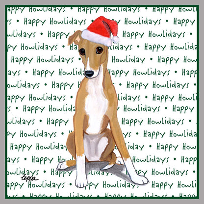 Greyhound Puppy Happy Howlidays Text - Women's V-Neck Long Sleeve T-Shirt