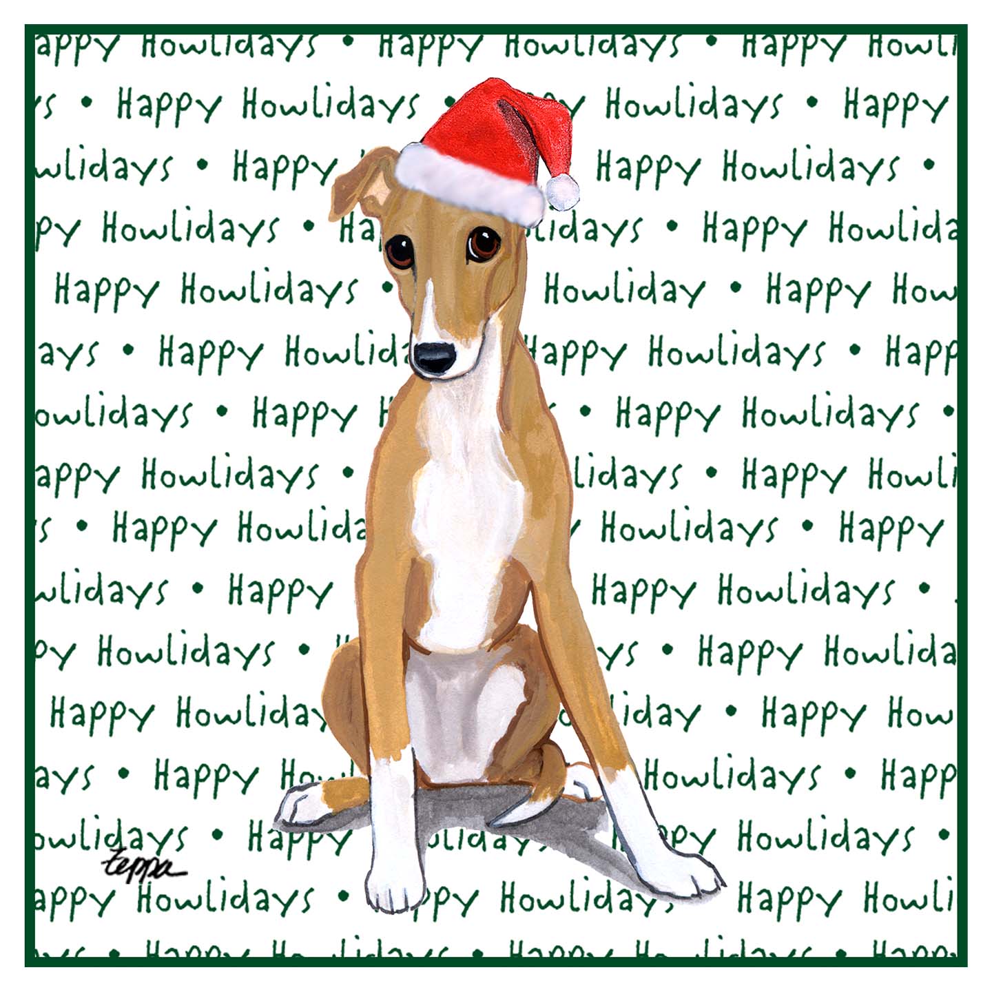 Greyhound Puppy Happy Howlidays Text - Adult Unisex Hoodie Sweatshirt