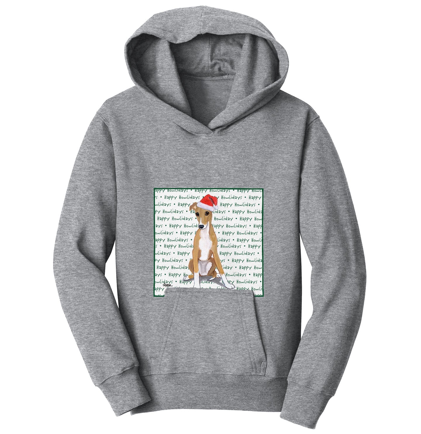 Greyhound Puppy Happy Howlidays Text - Kids' Unisex Hoodie Sweatshirt