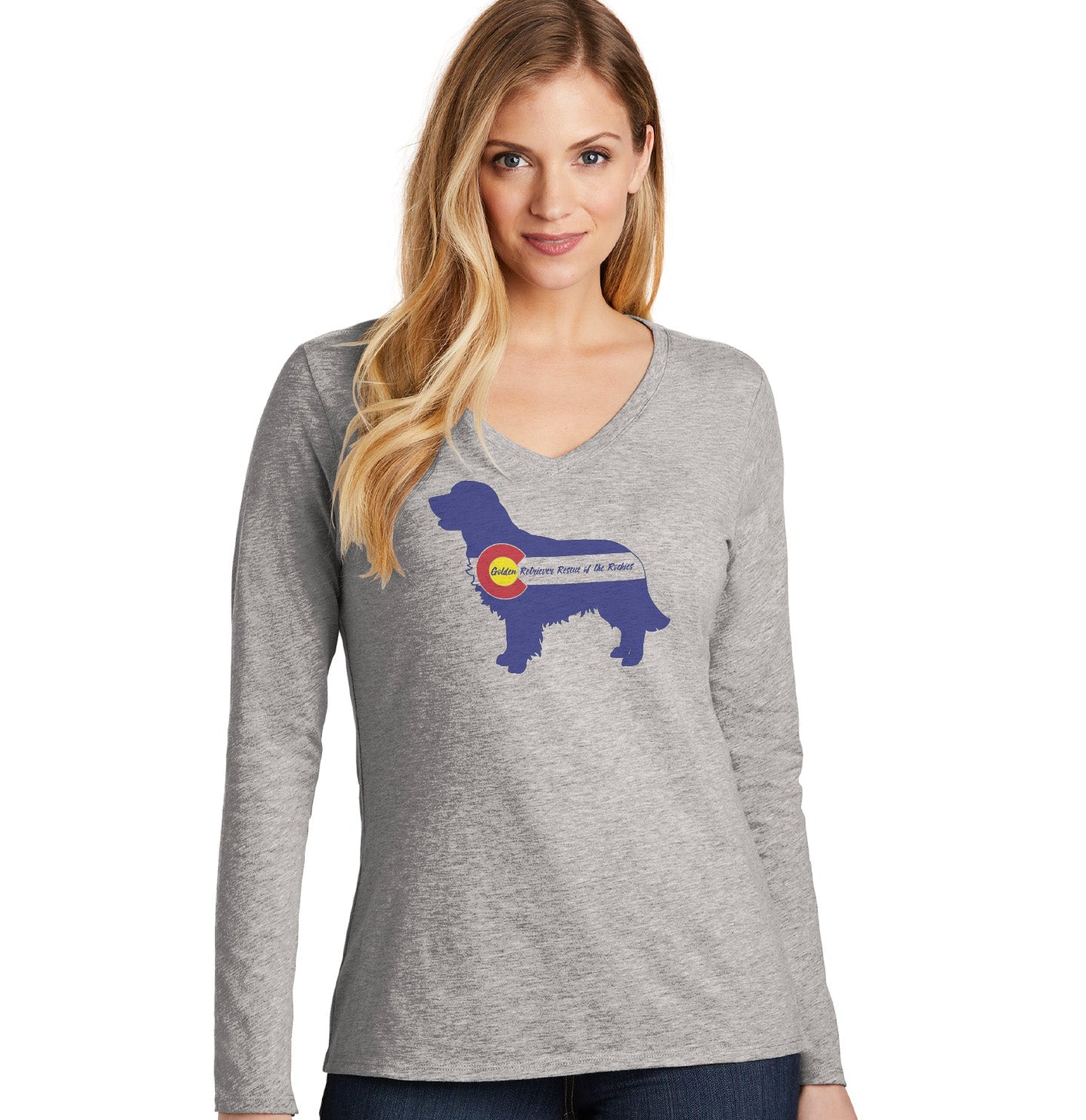 GRRR Golden Silhouette - Women's V-Neck Long Sleeve T-Shirt