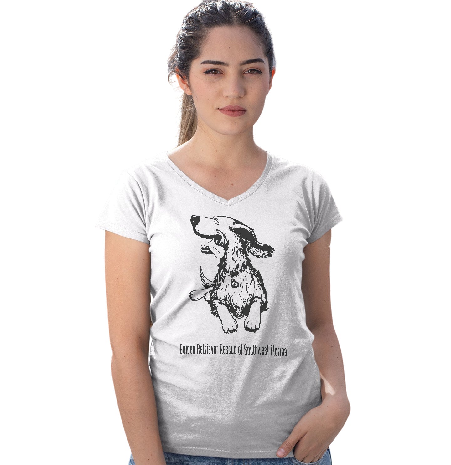 GRRSWFL Happy Golden - Women's V-Neck T-Shirt