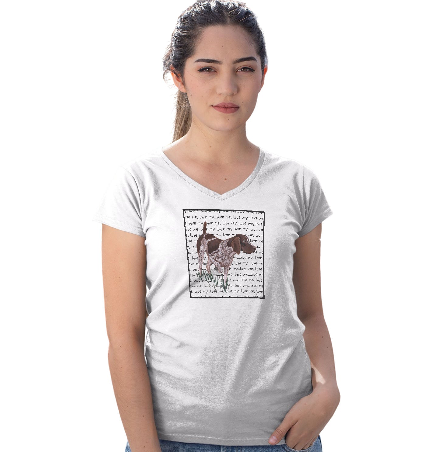 German Pointer Love Text - Women's V-Neck T-Shirt