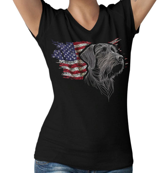 Patriotic German Wirehaired Pointer American Flag - Women's V-Neck T-Shirt