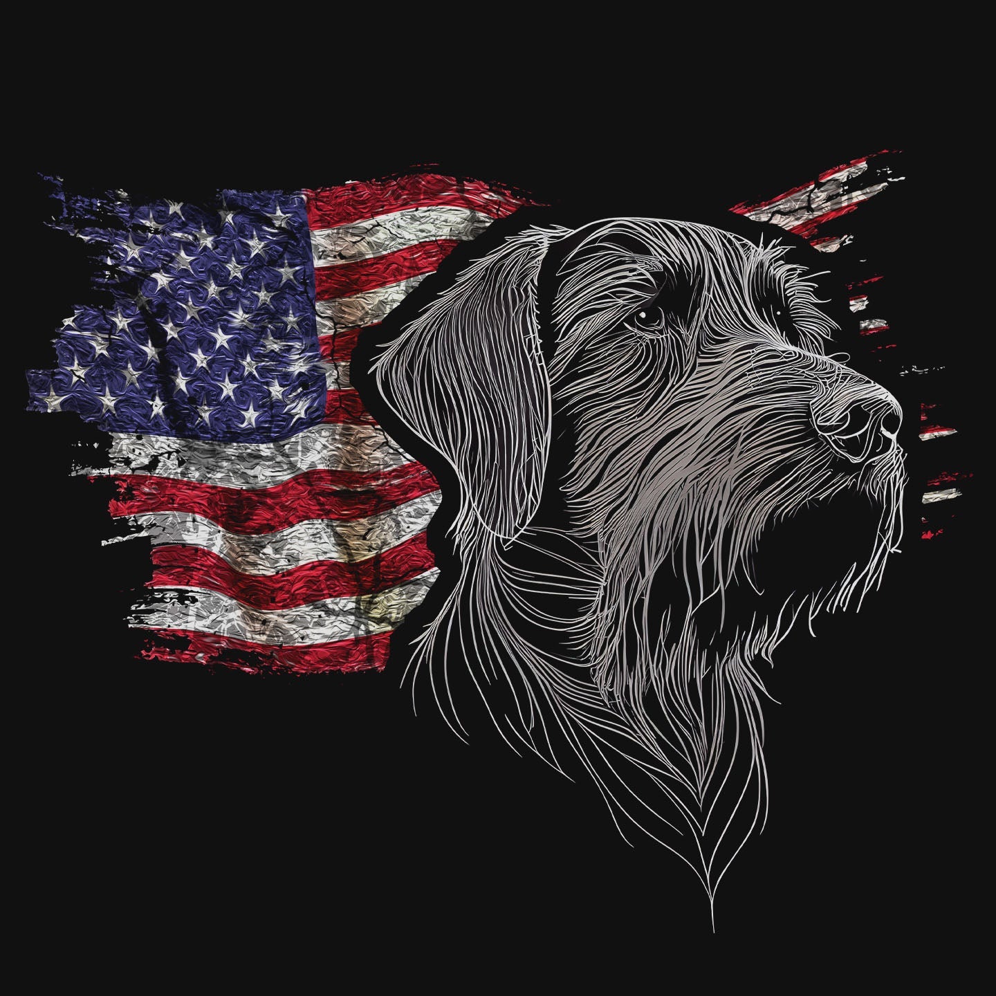Patriotic German Wirehaired Pointer American Flag - Adult Unisex T-Shirt