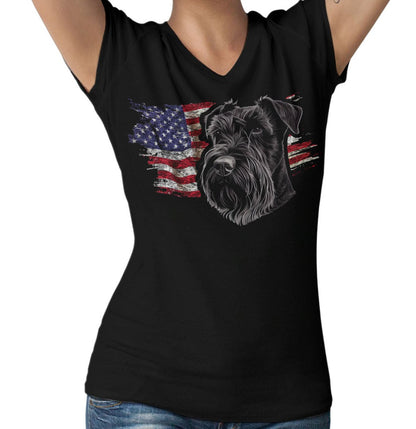 Patriotic Giant Schnauzer American Flag - Women's V-Neck T-Shirt