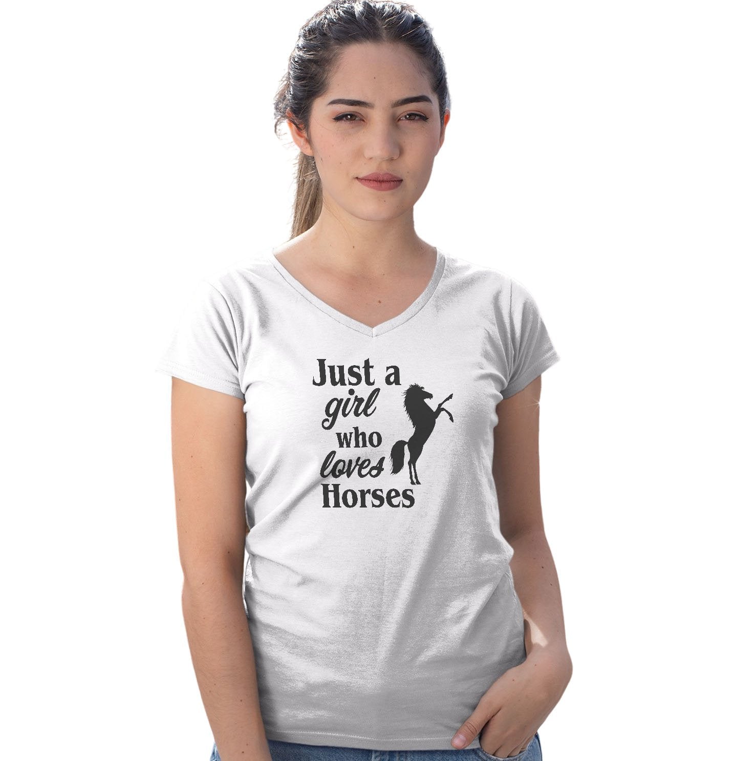 Animal Pride - Just A Girl Who Loves Horses Silhouette - Women's V-Neck T-Shirt