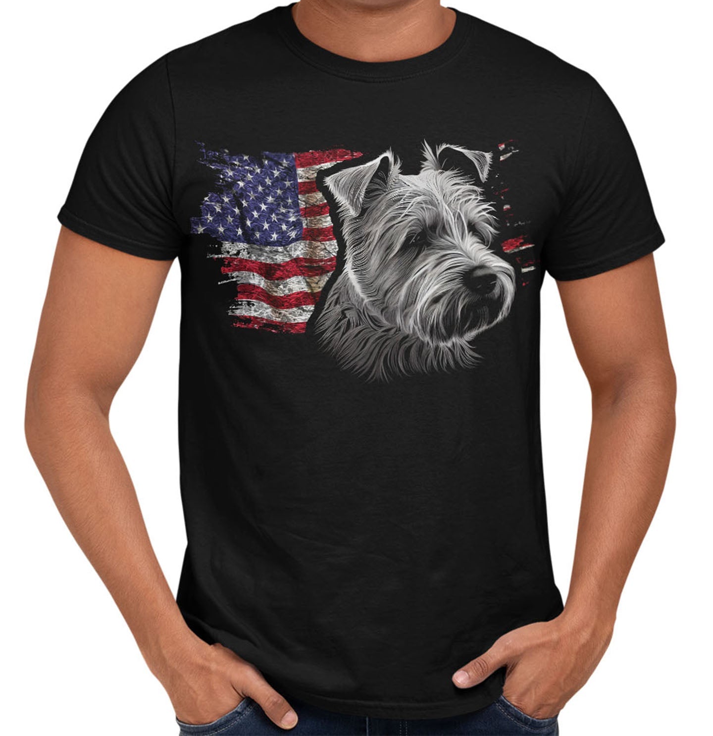 Patriotic Glen of Imaal Terrier American Flag - Adult Unisex T-Shirt
