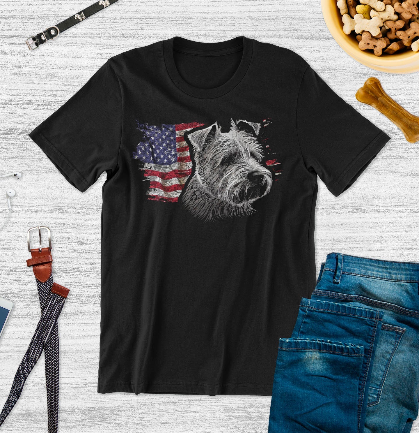 Patriotic Glen of Imaal Terrier American Flag - Adult Unisex T-Shirt