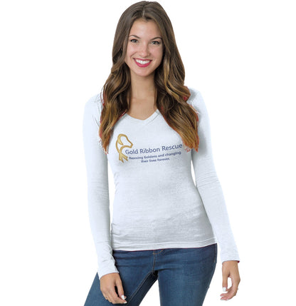 Gold Ribbon Logo - Women's V-Neck Long Sleeve T-Shirt