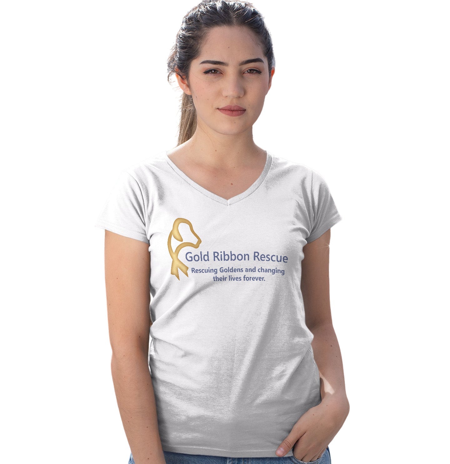 Gold Ribbon Logo - Women's V-Neck T-Shirt