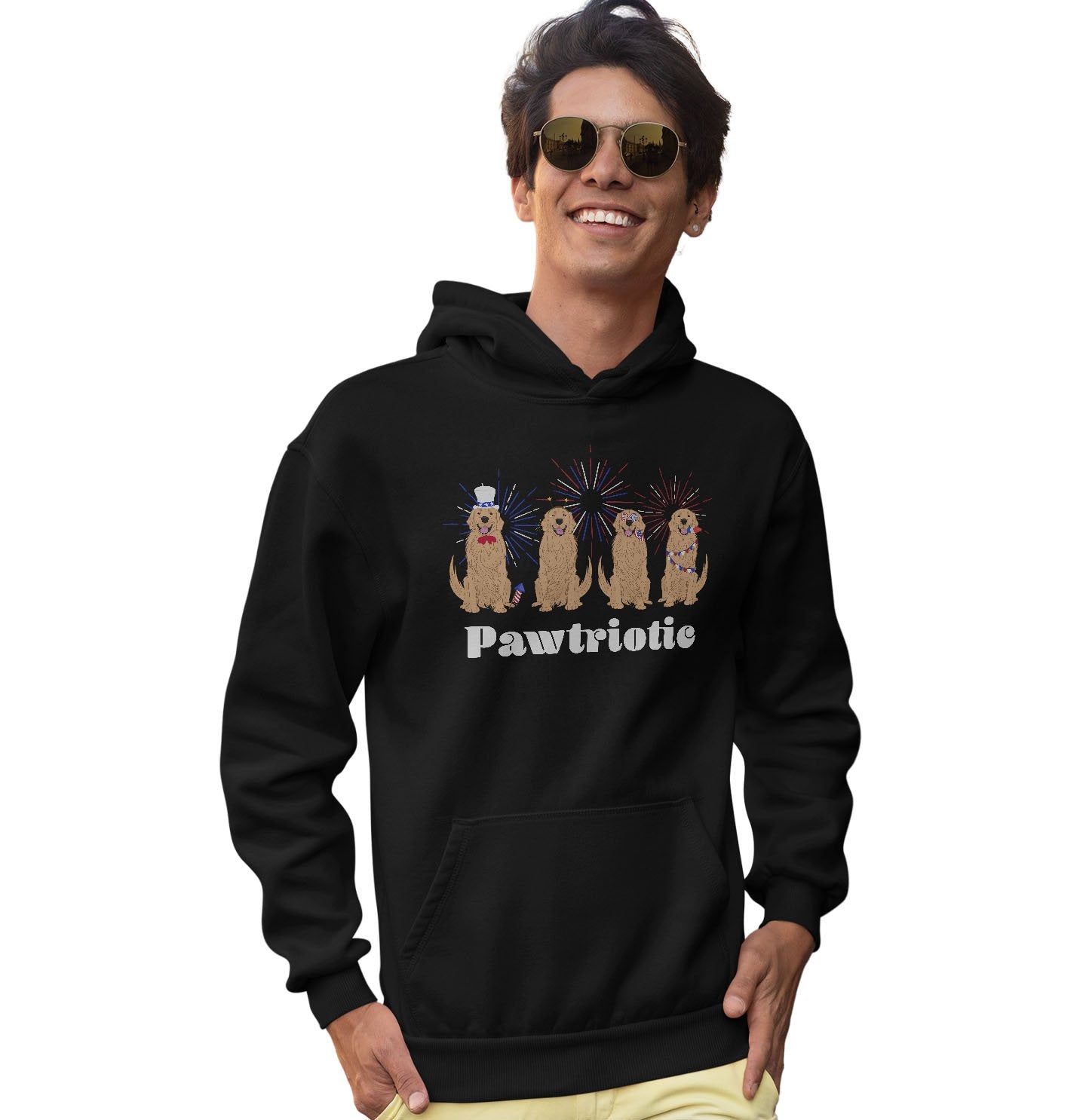 4th of July Patriotic Golden Retrievers - Adult Unisex Hoodie Sweatshirt