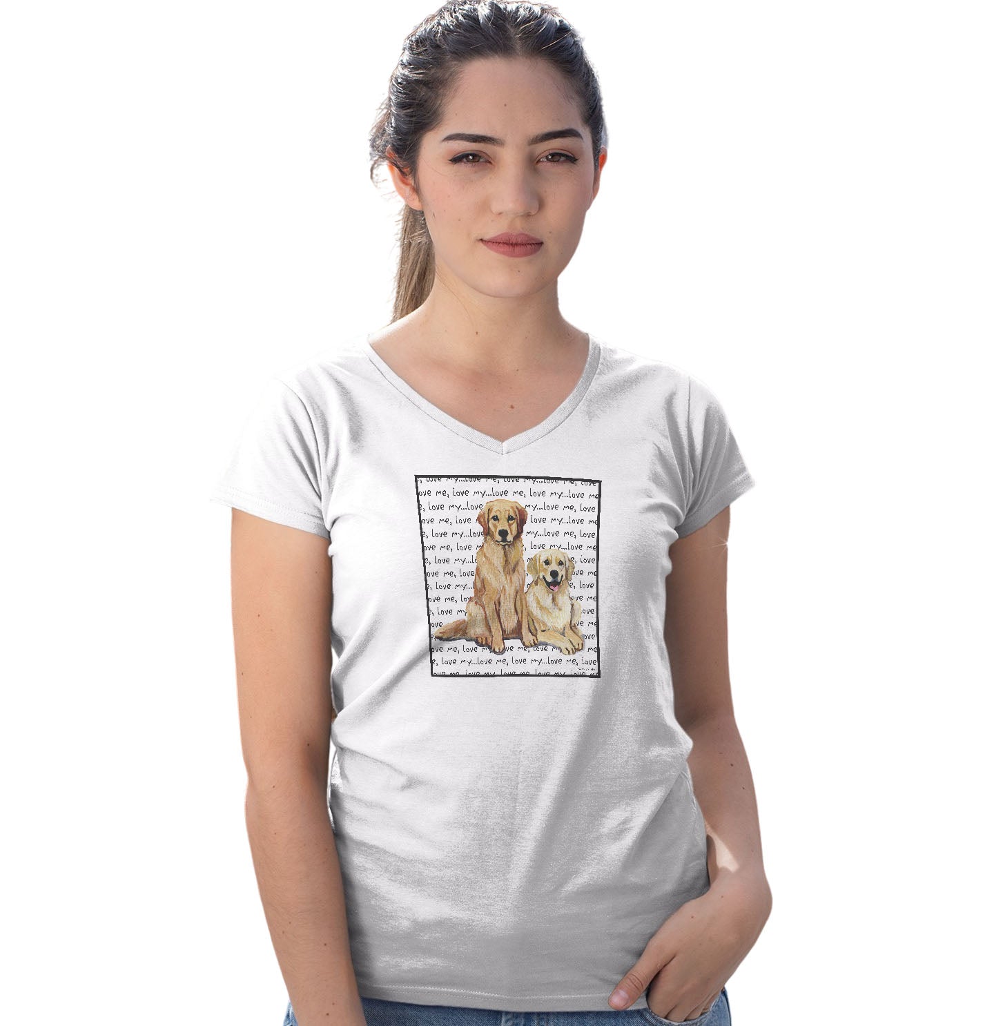 Golden Love Text - Women's V-Neck T-Shirt