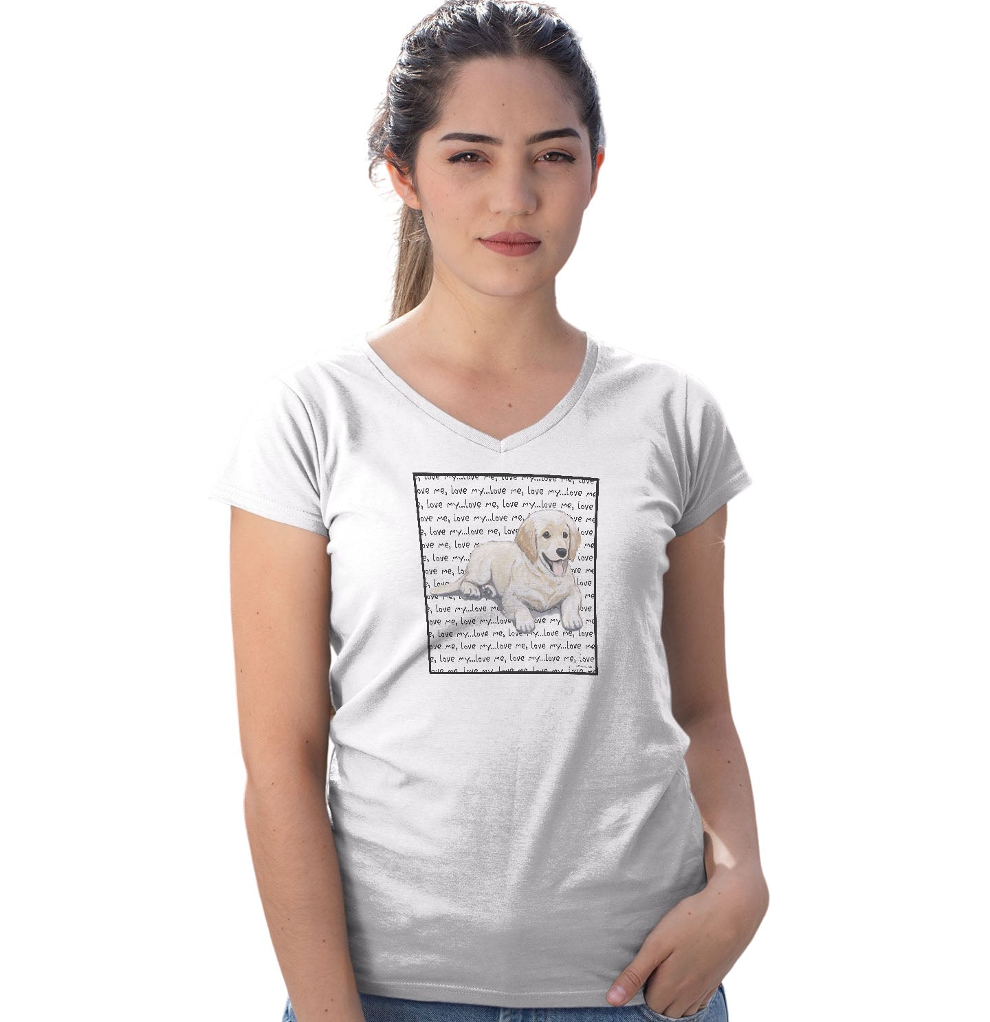Golden Puppy Love Text - Women's V-Neck T-Shirt