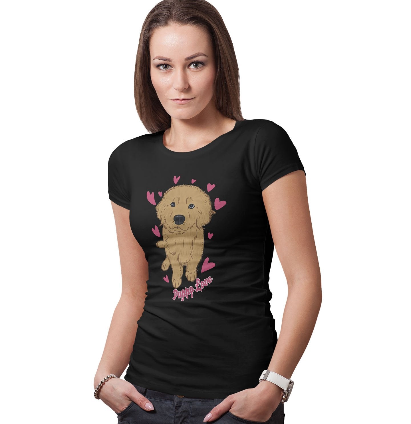 Golden Retriever Puppy Love - Women's Fitted T-Shirt