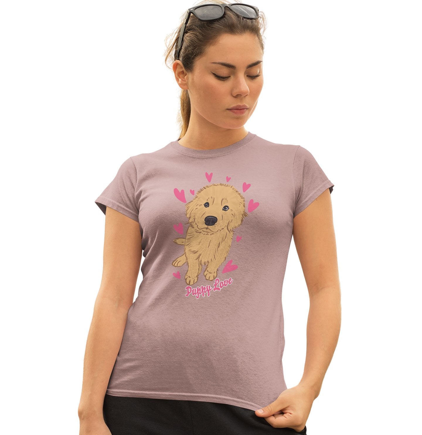 Golden Retriever Puppy Love - Women's Fitted T-Shirt