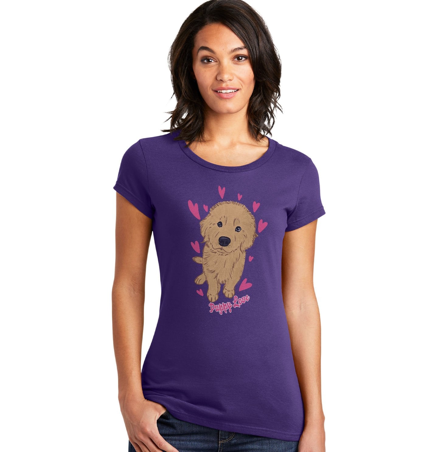 Golden Retriever Puppy Love - Women's Fitted T-Shirt