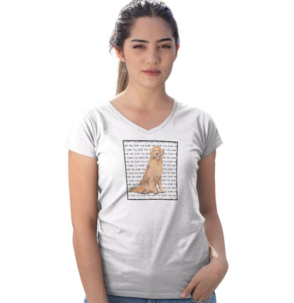 Golden Retreiver Love Text - Women's V-Neck T-Shirt