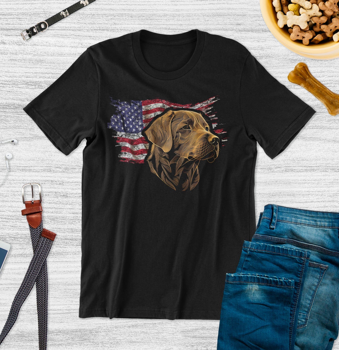 Patriotic Golden Retriever American Flag - Adult Unisex T-Shirt