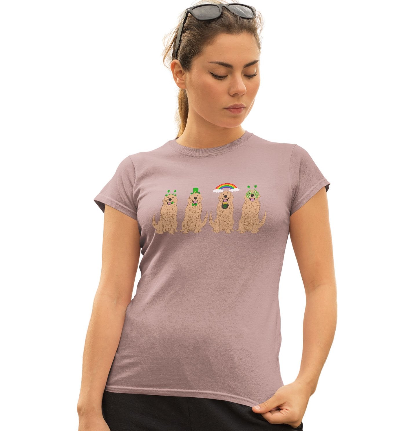 Golden Retriever Lucky Line Up - Women's Fitted T-Shirt