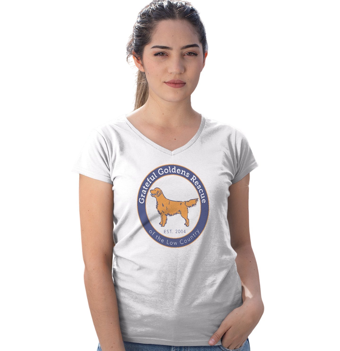 Grateful Golden Rescue Logo - Women's V-Neck T-Shirt