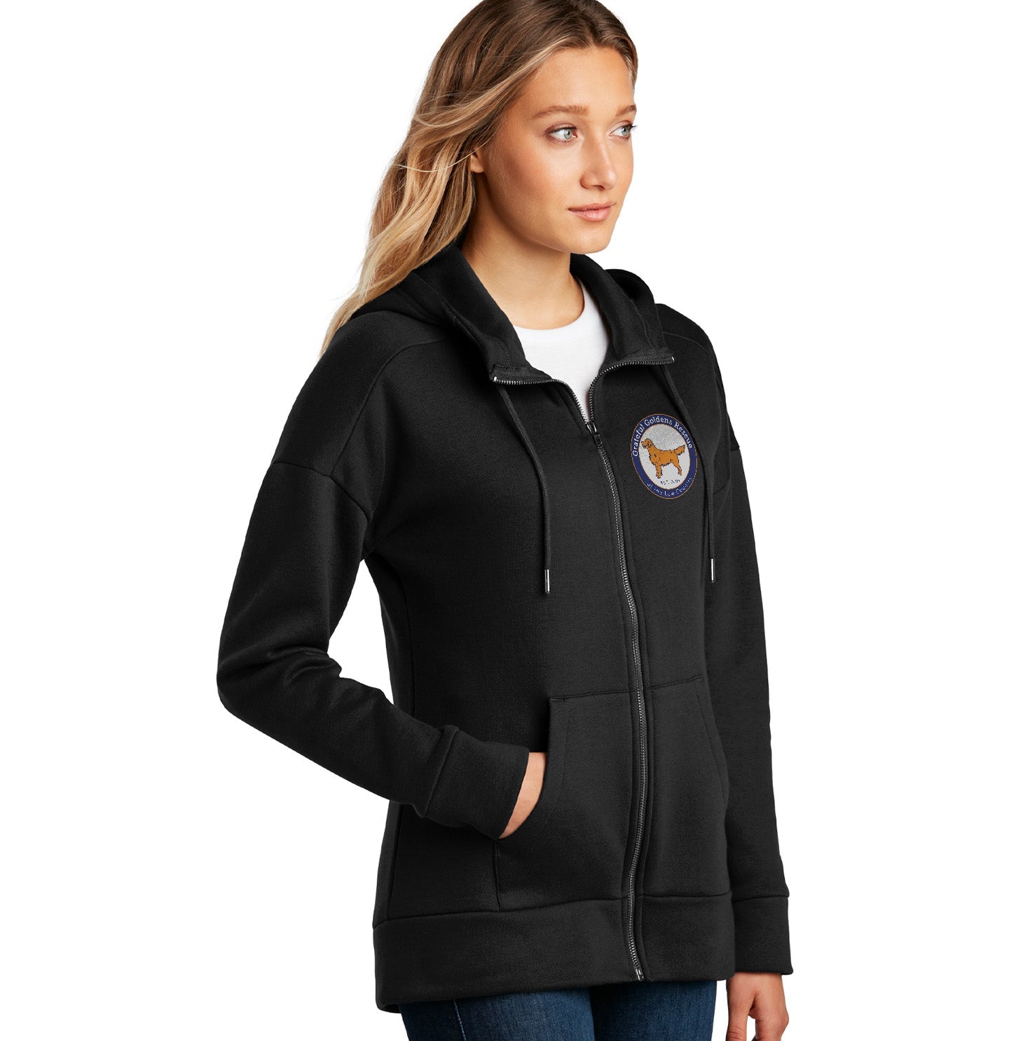 Grateful Golden Rescue Logo Left Chest - Women's Full-Zip Hoodie Sweatshirt