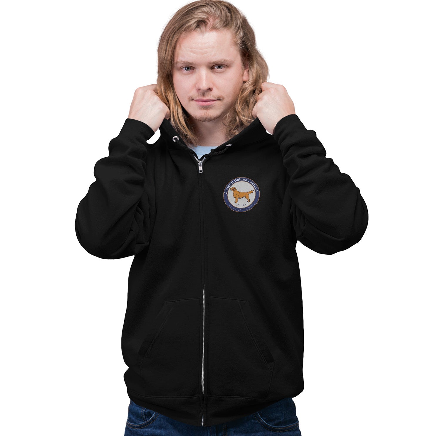 Grateful Golden Rescue Logo Left Chest - Adult Unisex Full-Zip Hoodie Sweatshirt