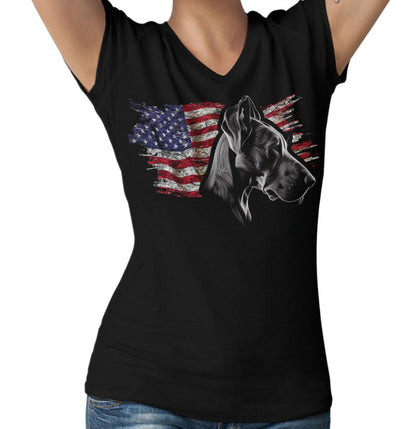 Patriotic Great Dane American Flag - Women's V-Neck T-Shirt