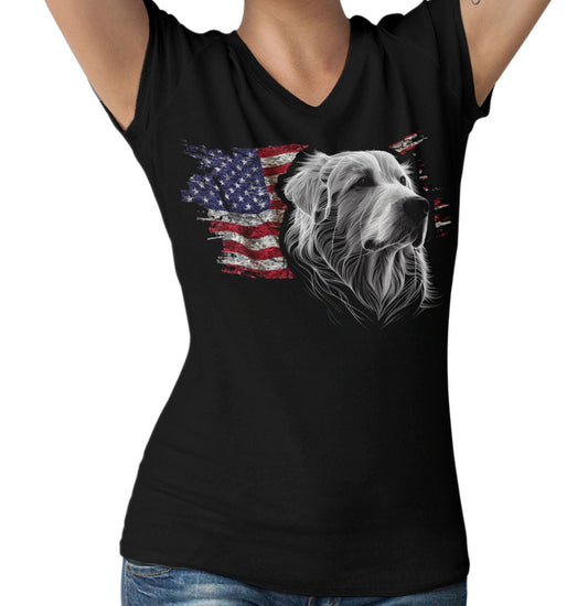 Patriotic Great Pyrenees American Flag - Women's V-Neck T-Shirt