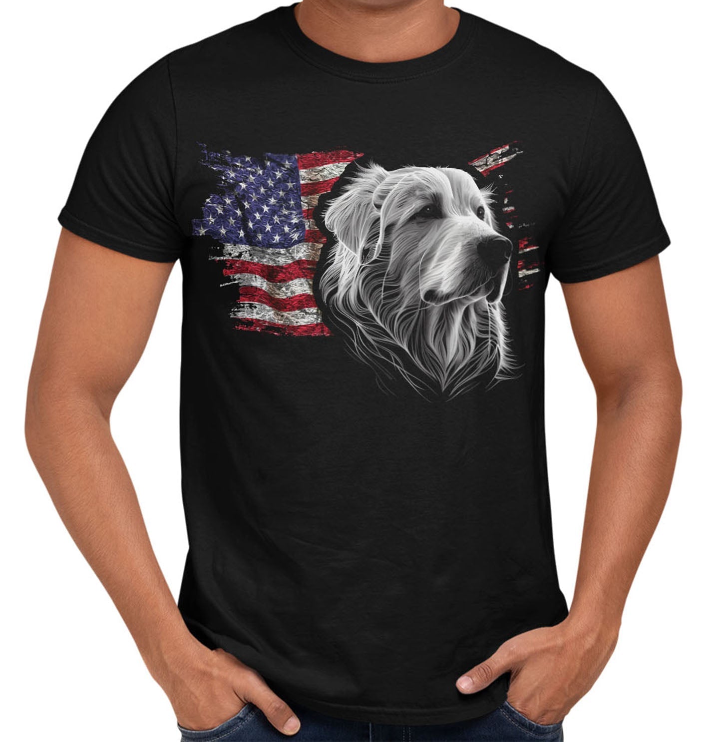 Patriotic Great Pyrenees American Flag - Adult Unisex T-Shirt