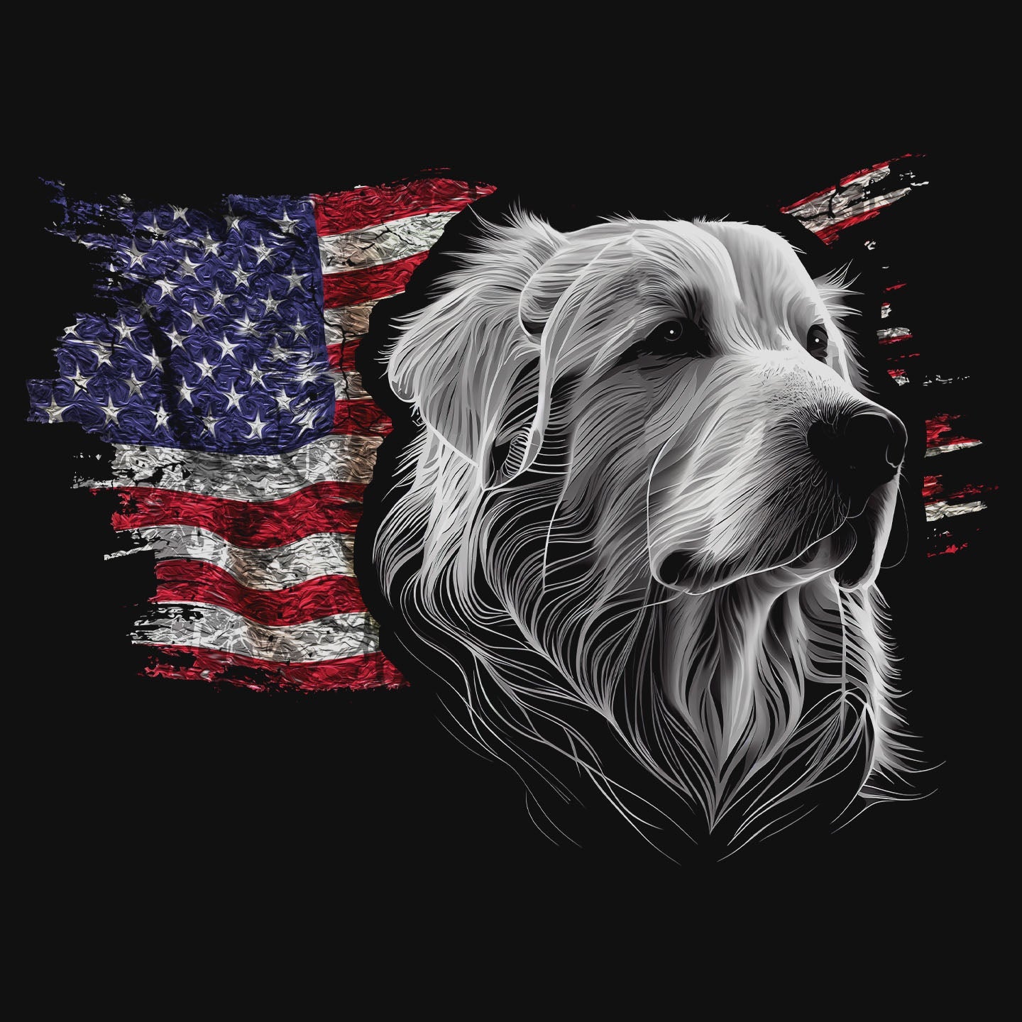 Patriotic Great Pyrenees American Flag - Adult Unisex T-Shirt