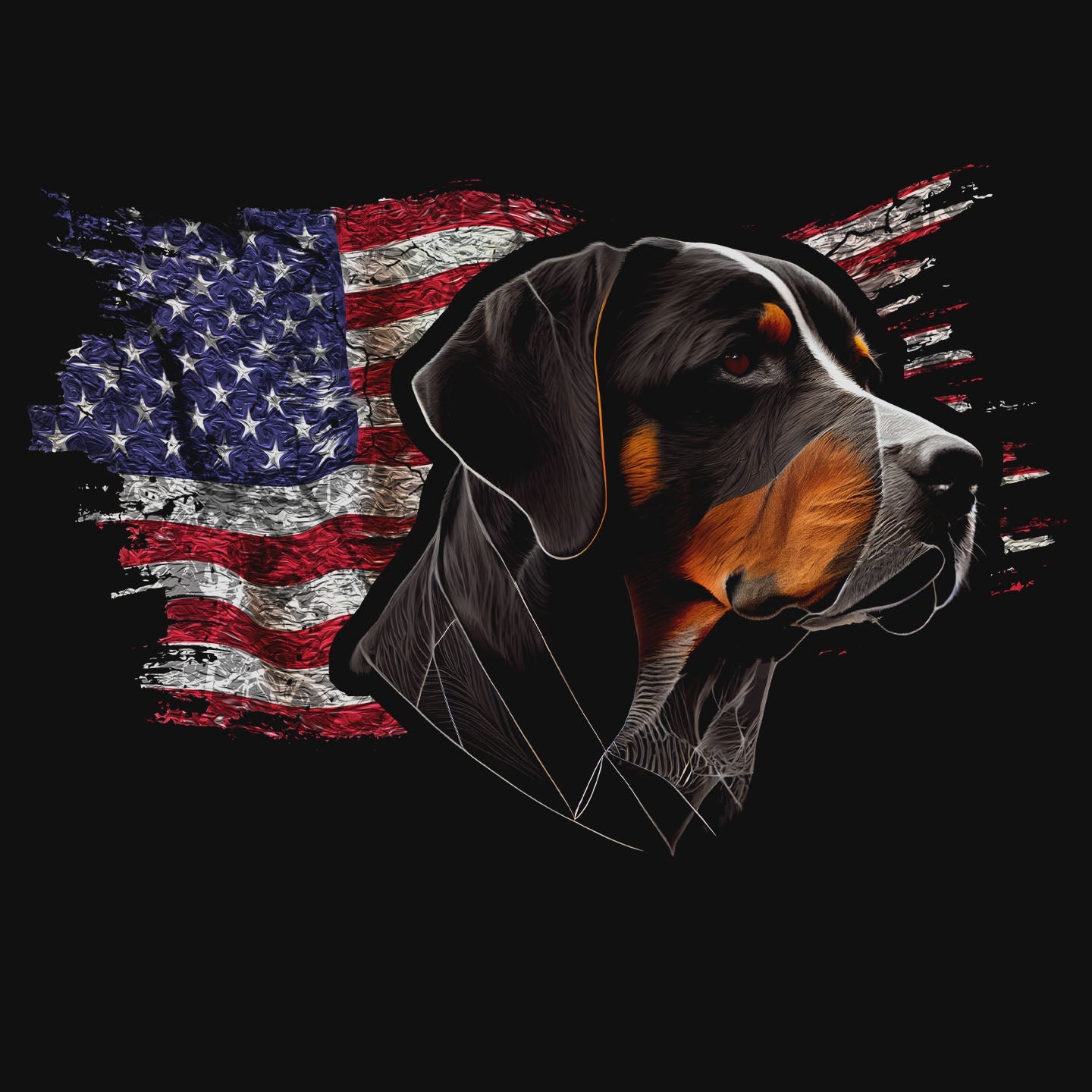Patriotic Greater Swiss Mountain Dog American Flag - Adult Unisex T-Shirt