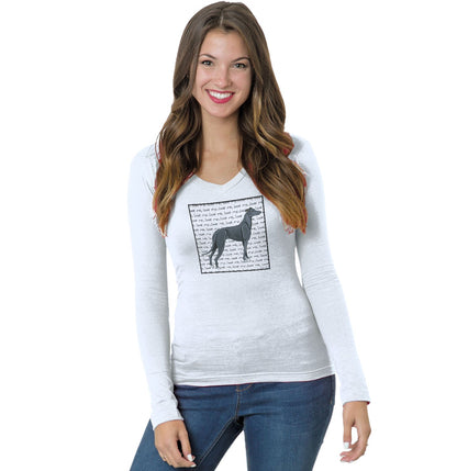 Black Greyhound Love Text - Women's V-Neck Long Sleeve T-Shirt