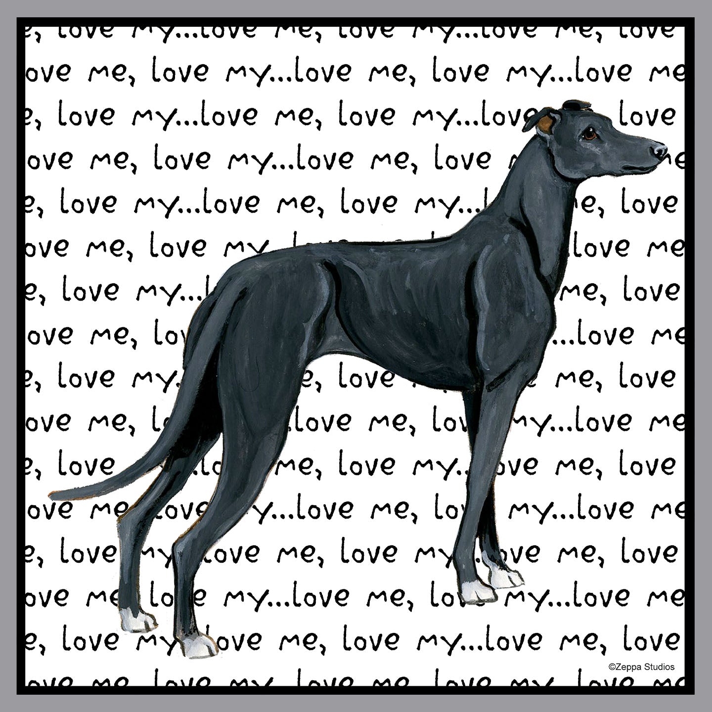 Black Greyhound Love Text - Adult Unisex Crewneck Sweatshirt