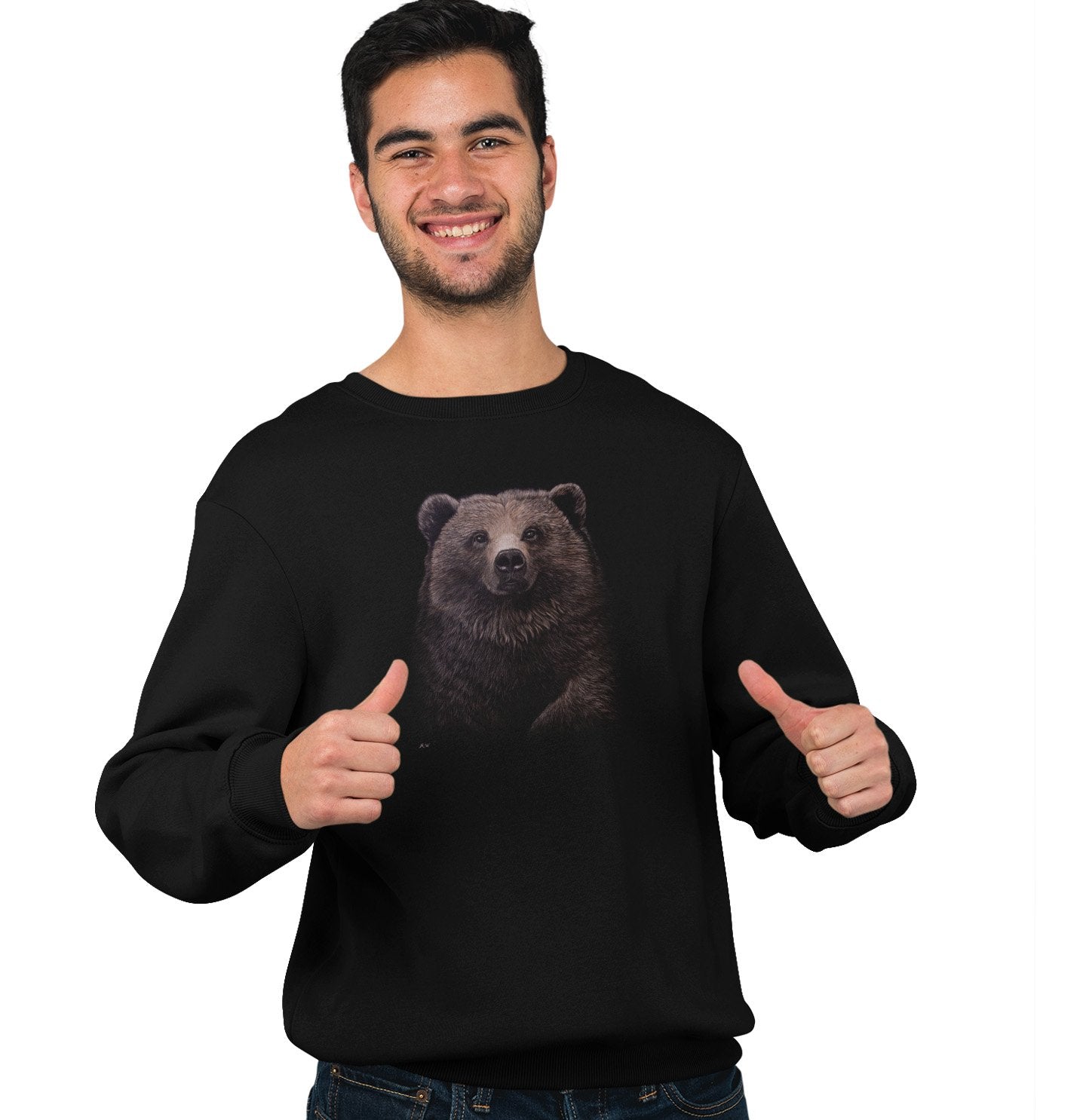Animal Pride - Grizzly Bear on Black - Adult Unisex Crewneck Sweatshirt