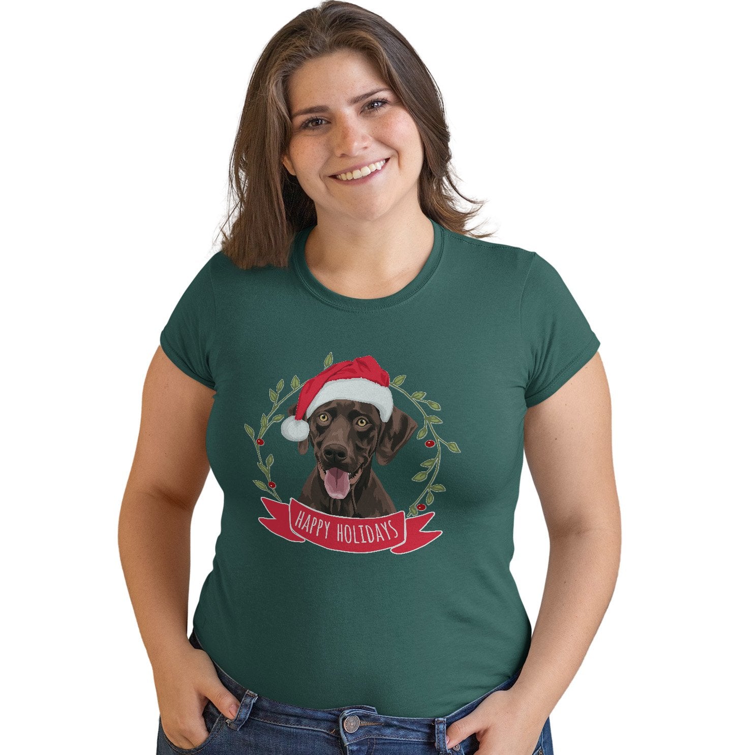 Happy Holidays Chocolate Lab - Women's Fitted T-Shirt