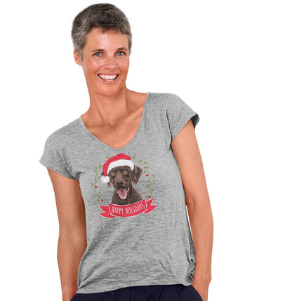 Happy Holidays Chocolate Lab - Women's V-Neck T-Shirt