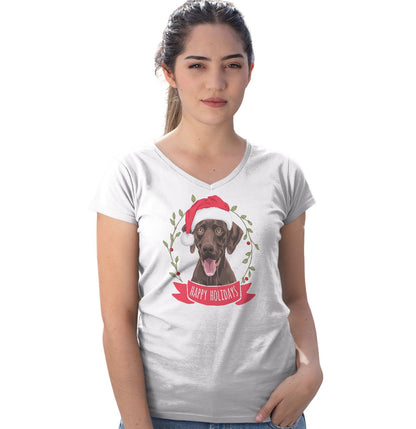 Happy Holidays Chocolate Lab - Women's V-Neck T-Shirt