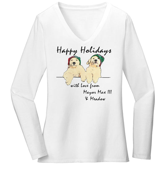 Happy Holidays from Mayor Max III and Meadow - Women's V-Neck Long Sleeve T-Shirt