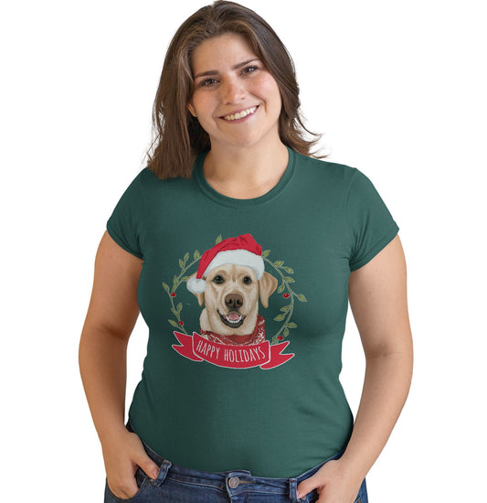 Happy Holidays Yellow Lab - Women's Fitted T-Shirt