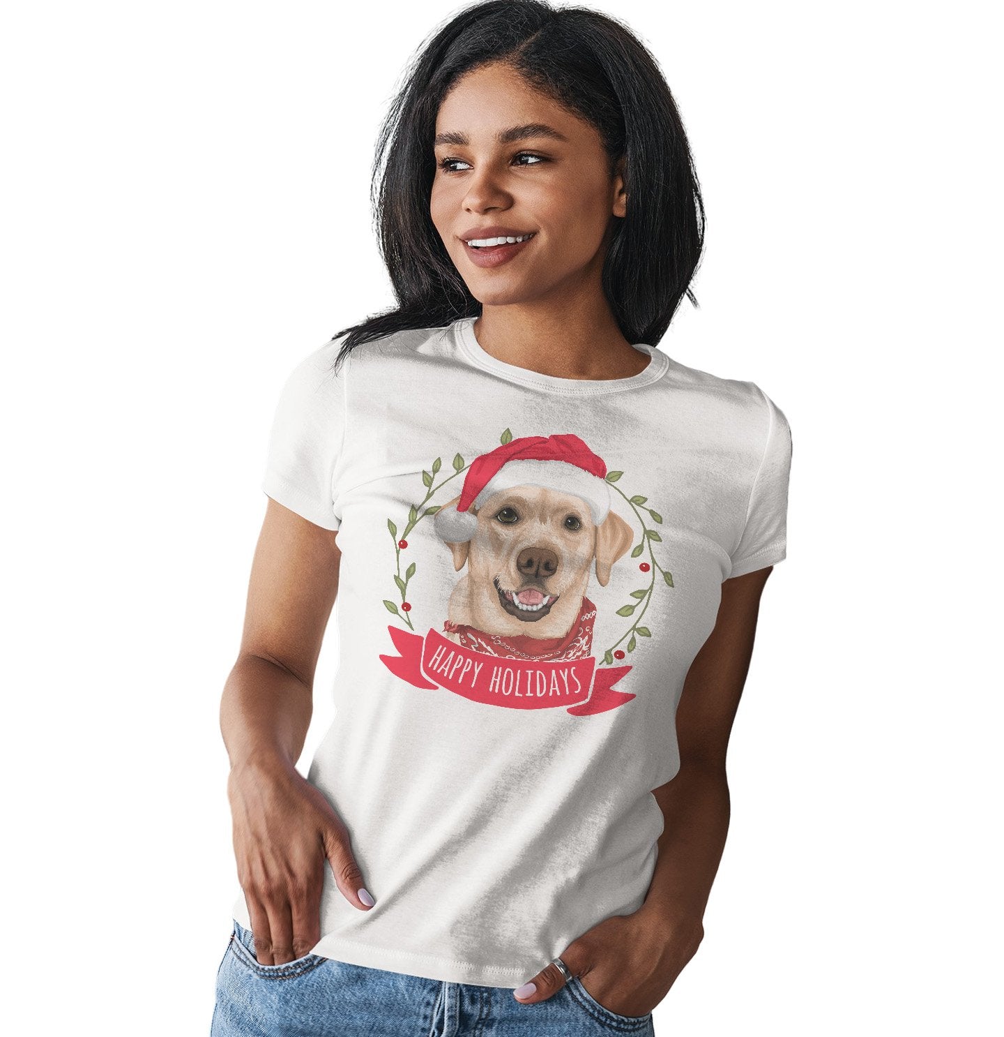 Happy Holidays Yellow Lab - Women's Fitted T-Shirt