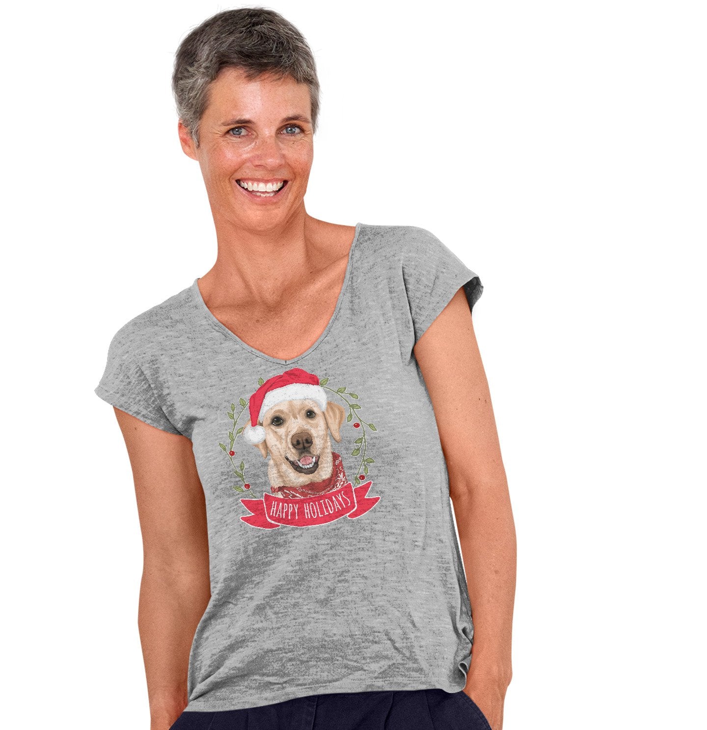 Happy Holidays Yellow Lab - Women's V-Neck T-Shirt