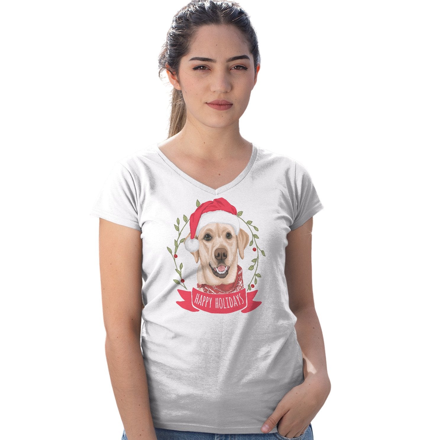 Happy Holidays Yellow Lab - Women's V-Neck T-Shirt