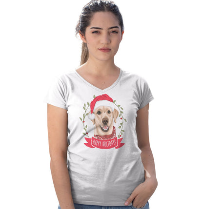 Happy Holidays Yellow Lab - Women's V-Neck T-Shirt