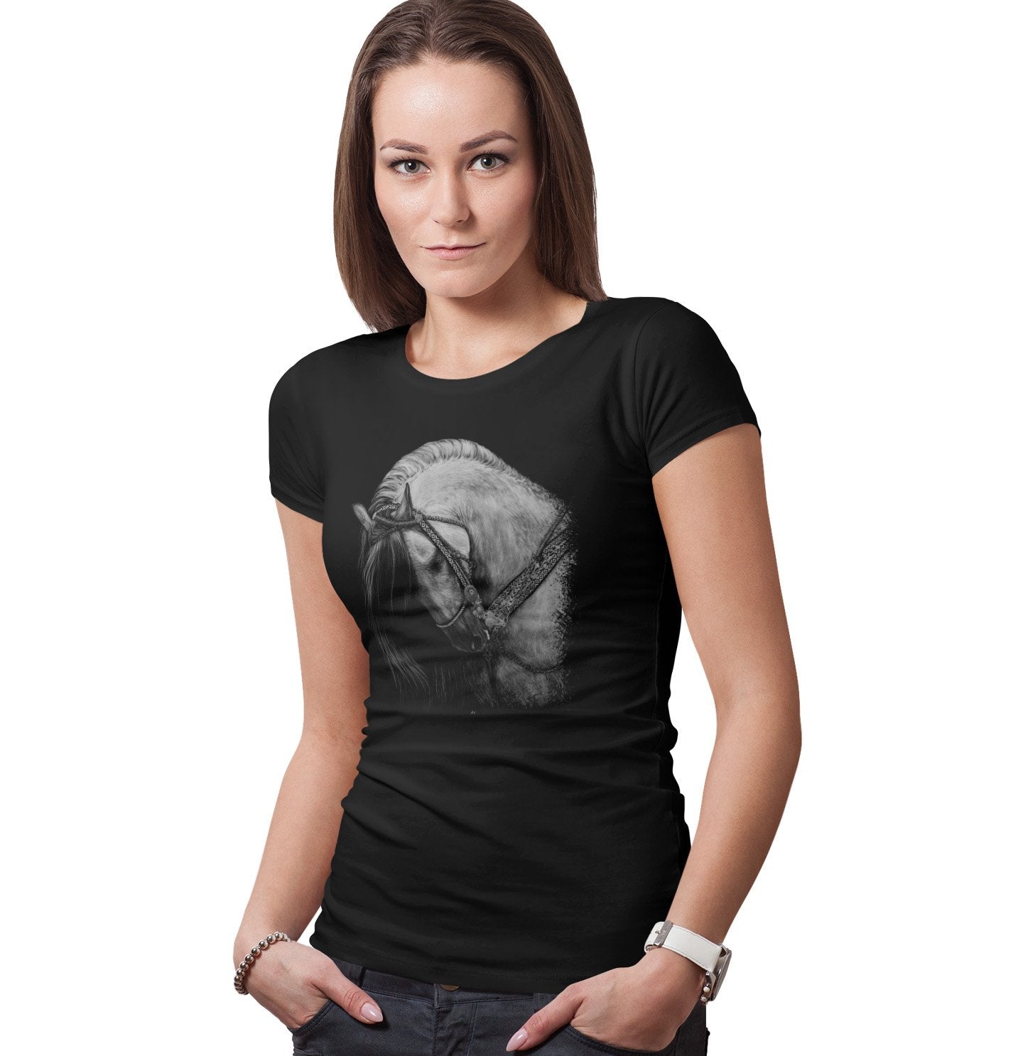 Horse on Black - Women's Fitted T-Shirt - Animal Tee