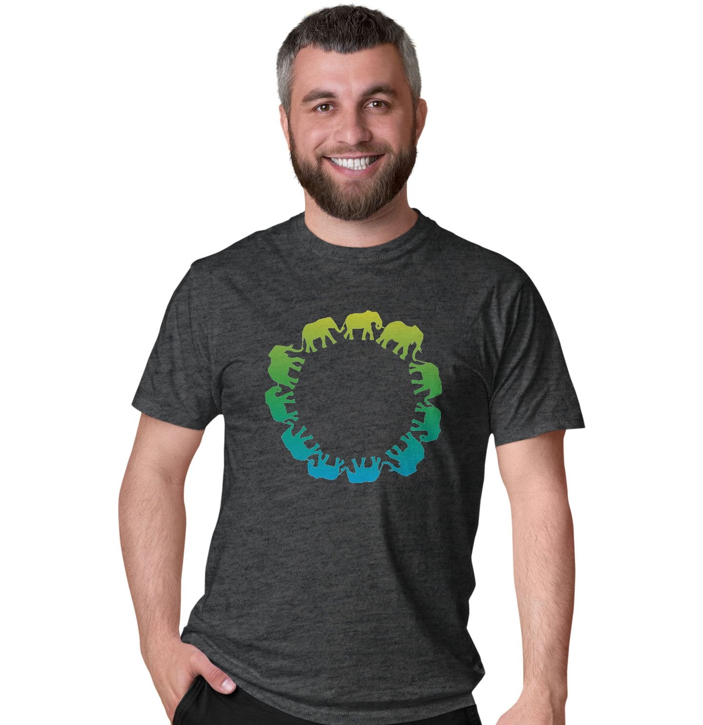 Elephant Silhouettes Circle - Adult Unisex T-Shirt